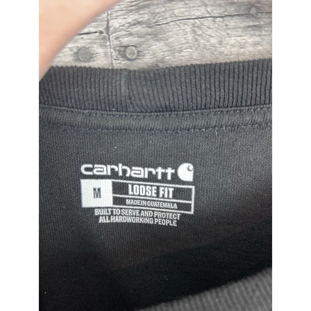 Carhartt Shirt Mens Medium Black Long Sleeve Loose Fit Spell Out Logo Workwear